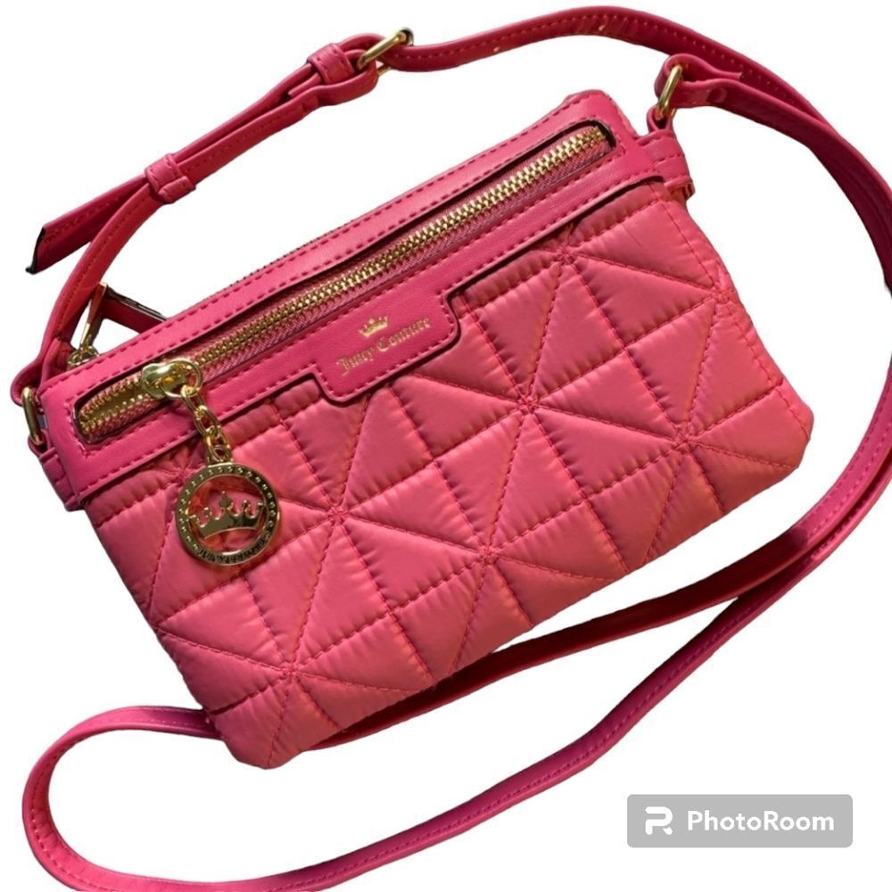 NWOT Juicy Couture Quilted Puffer Crossbody Bag Hot Pink Crown Charm Purse
